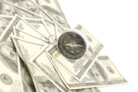 Compass on hundred dollar backgroundの写真素材