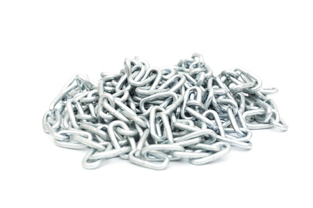 metallic chain close-up isolated on white background