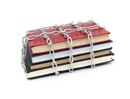 Censorship concept with books and chains on whiteの写真素材