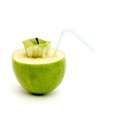 Green juicy apple isolated on white backgroundの写真素材