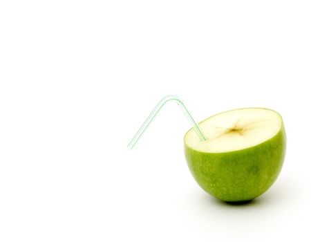 Green juicy apple isolated on white backgroundの写真素材