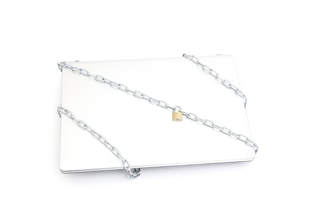 Computer security concept with laptop and chain