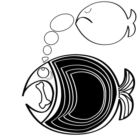 black and white Big fish illustration.のイラスト素材