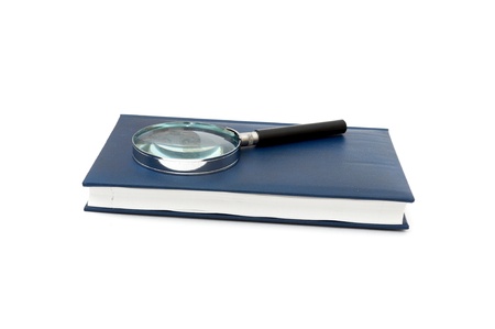 magnifier and book isolated on a white background