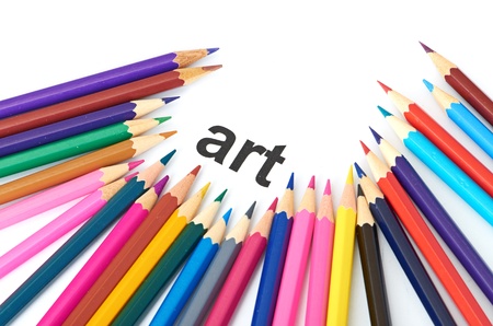 Multicolored pencils isolated on white background love art