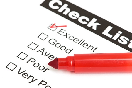 Tick placed in excellent checkbox on customer service satisfaction survey formの写真素材