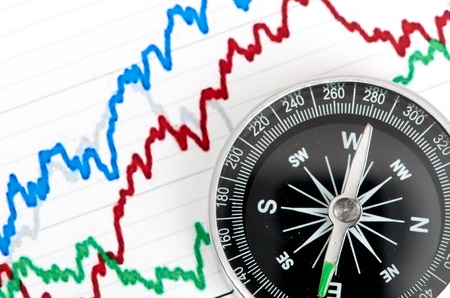 compass on the table and graph on a sheet of paperの写真素材