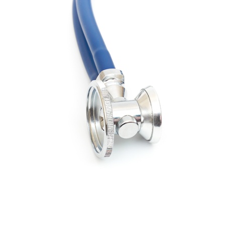 Blue stethoscope isolated on a white backgroundの写真素材