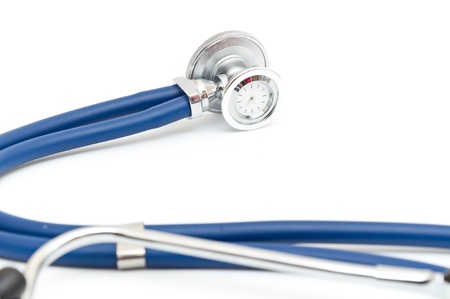 Blue stethoscope isolated on a white backgroundの写真素材