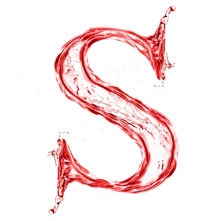 Red liquid letter isolated on white backgroundの写真素材