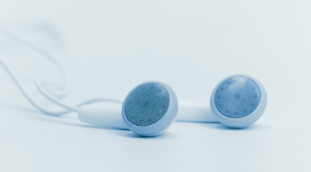 concept of digital music white Headphones blue ton