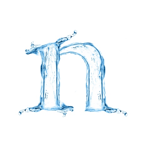 One letter of water alphabet isolated on whiteの写真素材