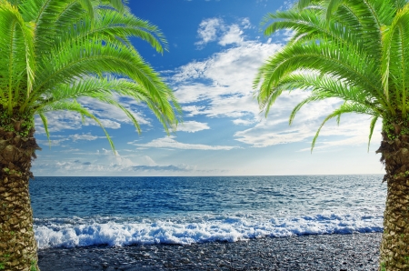 Caribbean sea and perfect sky with cloudの写真素材