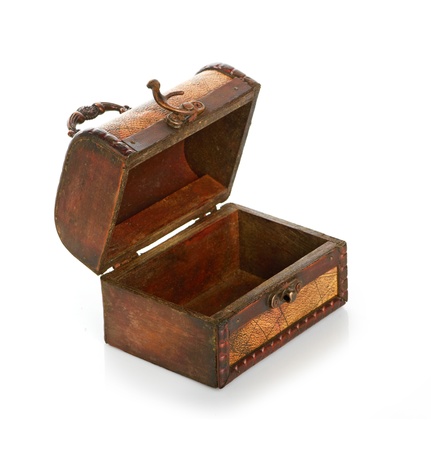 open wooden chest isolated on a whiteの写真素材