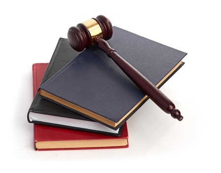 books and gavel studio isolated over whiteの写真素材