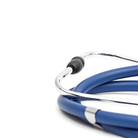 Blue stethoscope isolated on white backgroundの写真素材