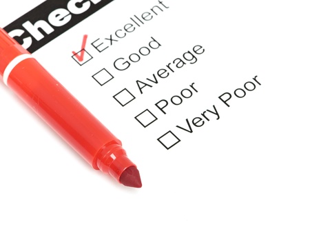 Tick placed in excellent checkbox on customerの写真素材