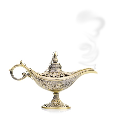 Aladdin magic lamp isolated on whiteの写真素材