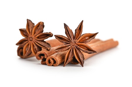 anice and cinnamon on whiteの写真素材