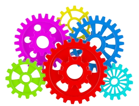 Color gears on whiteの写真素材