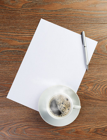white coffee cup on blankの写真素材