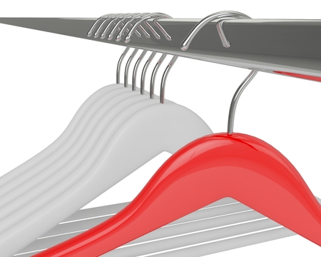 Black clothes hangers isolated on whiteの写真素材