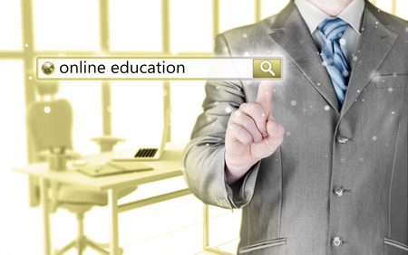 Online education written in search bar on virtual screen.の写真素材