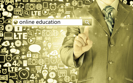 Online education written in search bar on virtual screen.の写真素材
