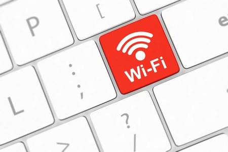 wifi concepts, with message on enter key of computer keyboard の写真素材
