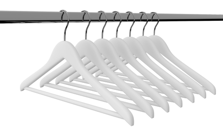 White clothes hangers isolatedの写真素材
