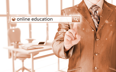 Online education written in search bar on virtual screen の写真素材