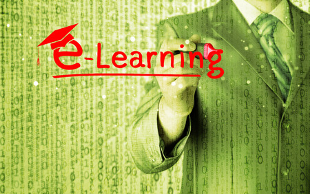 business man writing e-learning conceptの写真素材