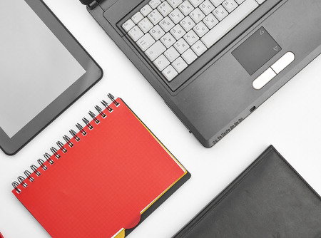 Laptop and office suppliesの写真素材