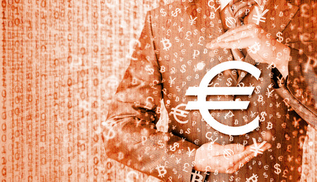 businessman protecting euro symbolの写真素材