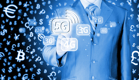 businessman touch 5G technologyの写真素材