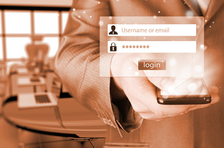 Businessman with login and password menu