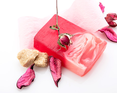 handmade soap on whiteの写真素材