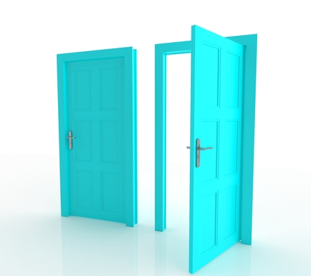 Closed and Open Doors Isolatedの写真素材