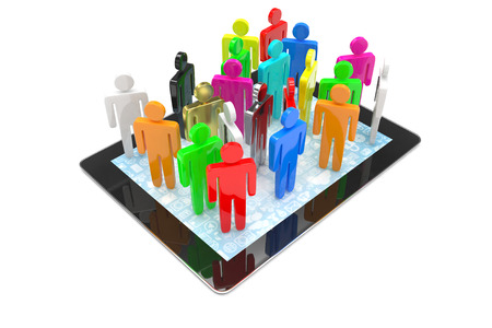 group of people figures on tablet PC, 3d renderの写真素材