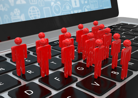 group of people figures on laptop, 3d renderの写真素材