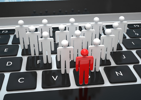 group of people figures on laptop, 3d renderの写真素材