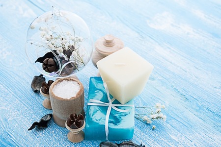 spa stuff on wooden backgroundの写真素材