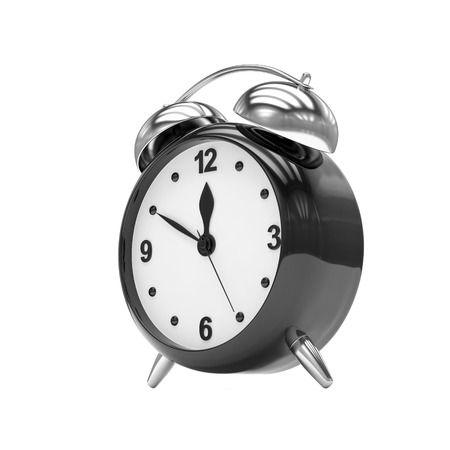 Black alarm clock on whiteの写真素材