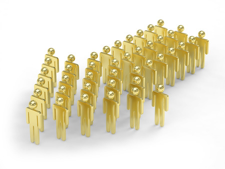 Many 3d people figure in arrow shape with the leader in front