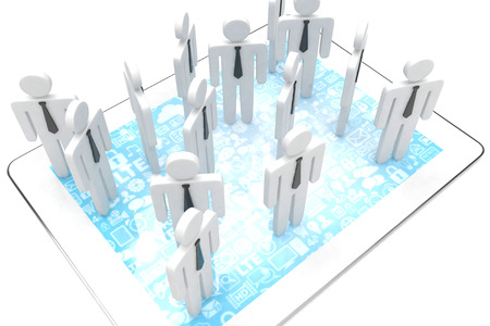 group of people figures on tablet PC, 3d renderの写真素材