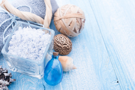 Spa stuff with sea salt and shellの写真素材