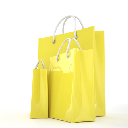 Paper Shopping Bags isolated on white backgroundの写真素材