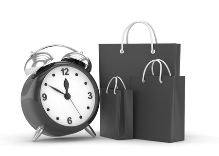 alarm clock and shopping bag (time to buy concept)