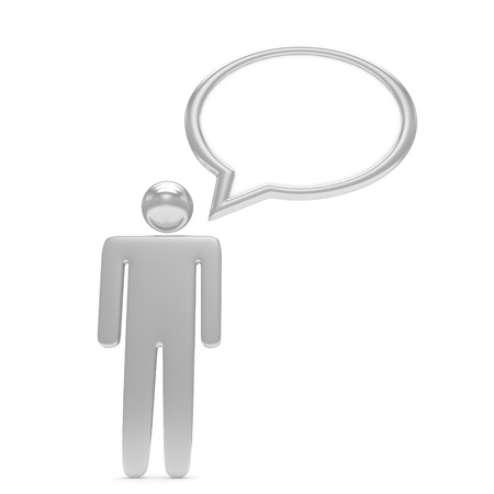 3d man with talk bubbles isolated over a white backgroundの写真素材