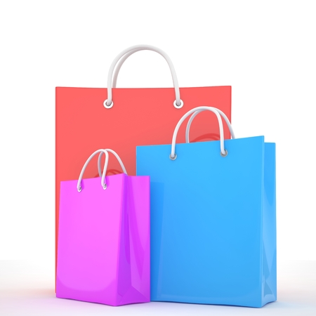 Paper Shopping Bags isolated on white backgroundの写真素材